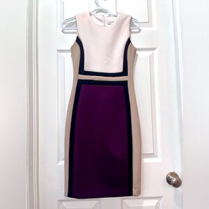Calvin Klein Sheath Dress Purple and Cream ColorBlock